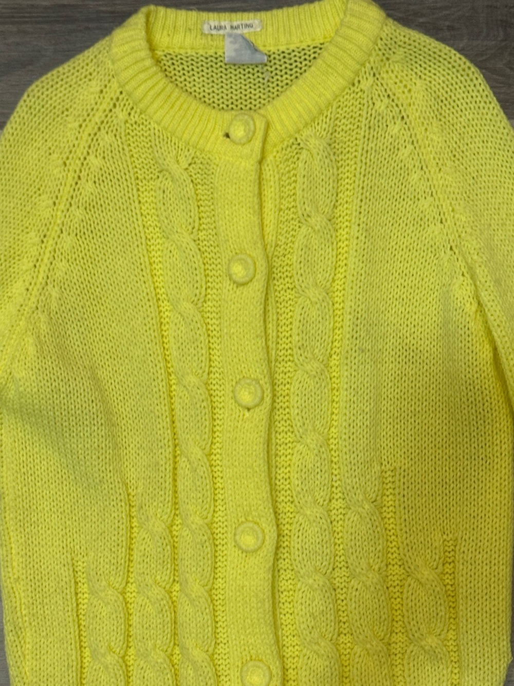 Vintage 70s Lemony Yellow Knot Cardigan Buttons Acrylic Sz L